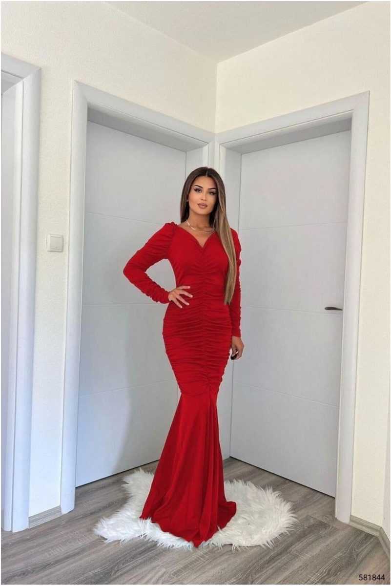 Krep Elbise Abiye V Yaka Balık Kumaş Kesim