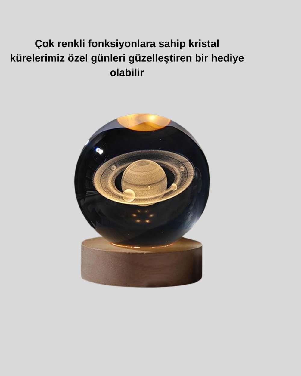 Kristal Küre LED Lamba USB'li Ahşap Stand ile Gece