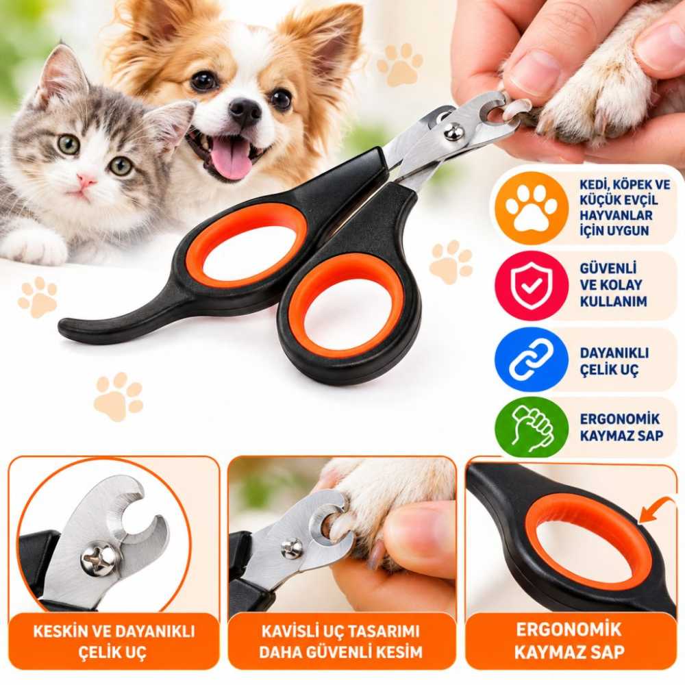 Küçük Çelik Uçlu Kedi Köpek Evcil Hayvan Tırnak Makası Pati Bakım Aleti Ergonomik Kaymaz Sap