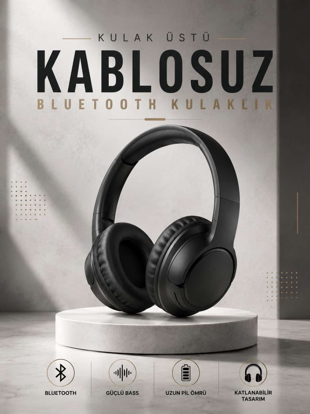 Kulak Üstü Kablosuz Bluetooth Kulaklık Yüksek Ses Kaliteli ANC Özelliği