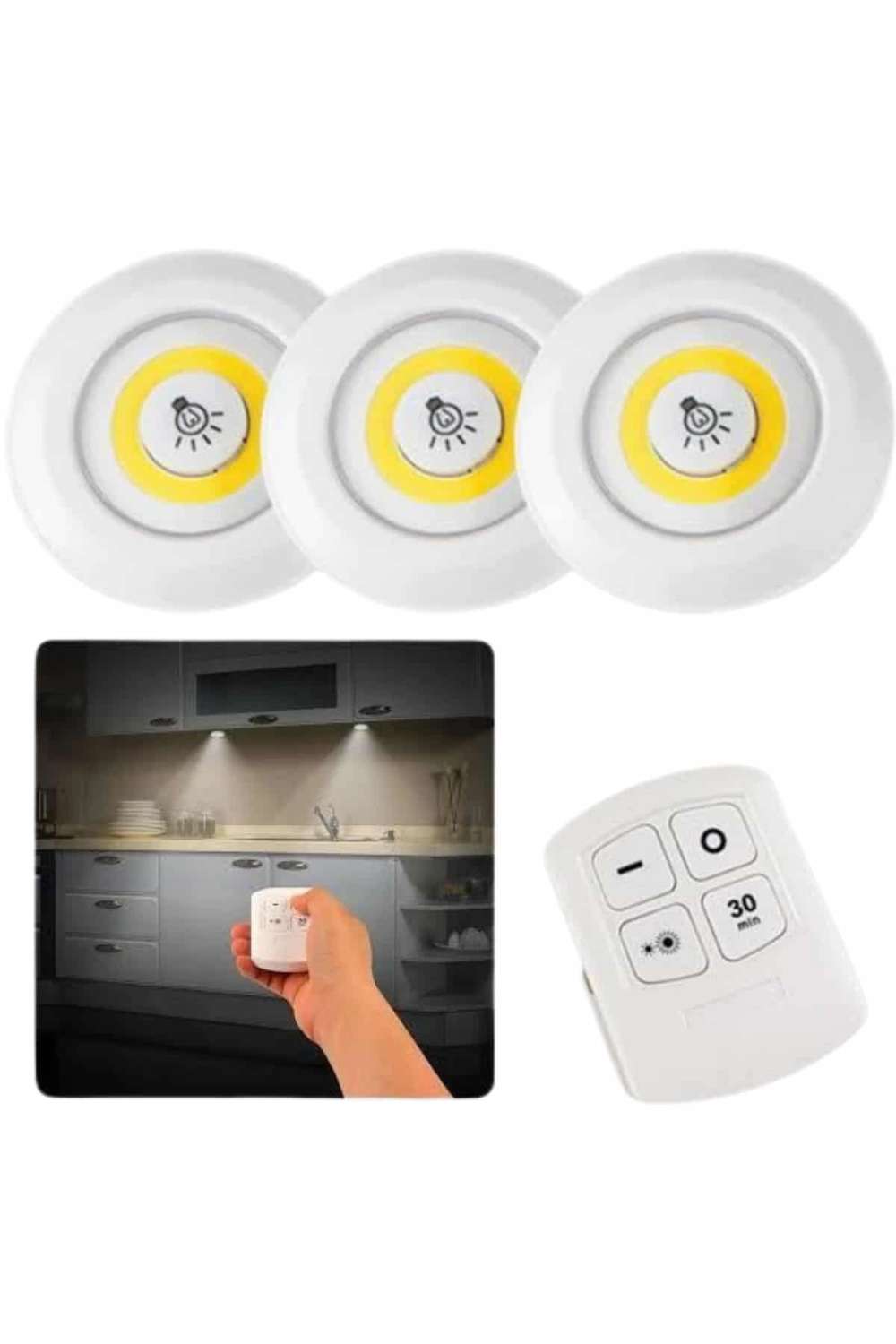 Kumandalı Spot LED Lamba Seti 3'lü Mutfak ve Banyo