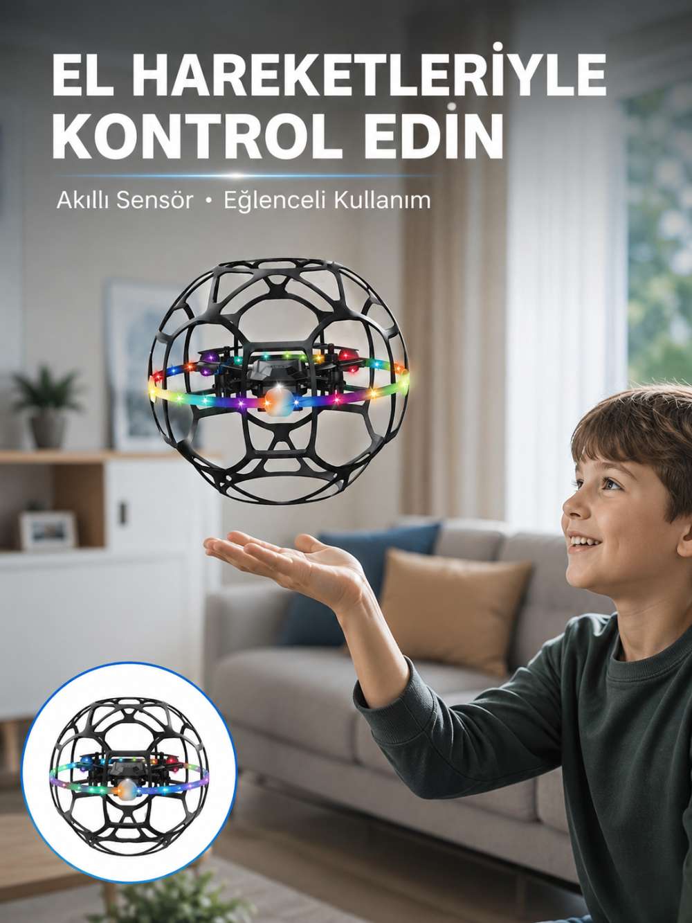 LED Işıklı Futbol Topu Mini Drone Akıllı Sensörlü El Kontrollü