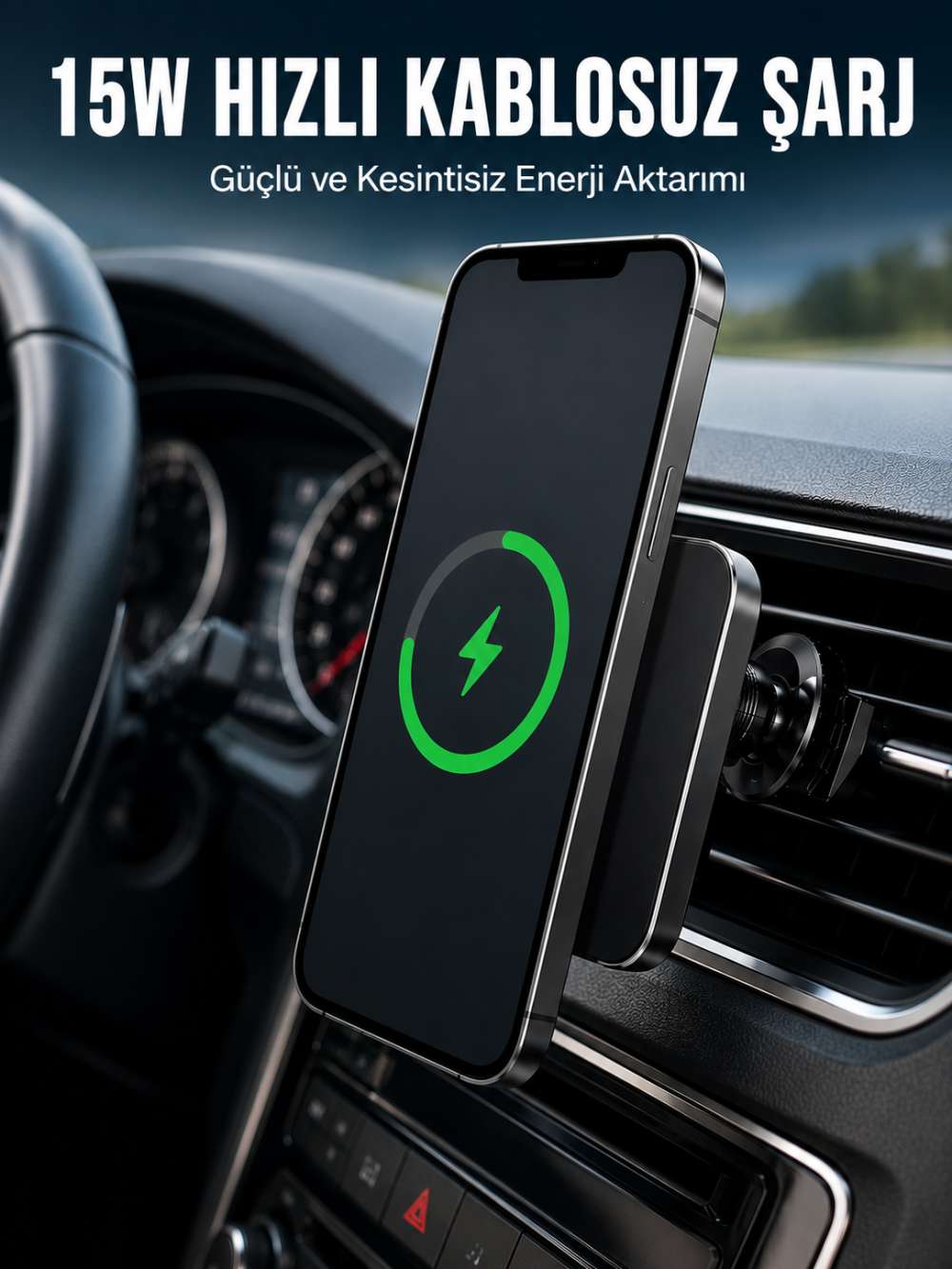 Manyetik Kablosuz Araç Şarj Cihazı 15W MagSafe Araç İçi Telefon Tutucu