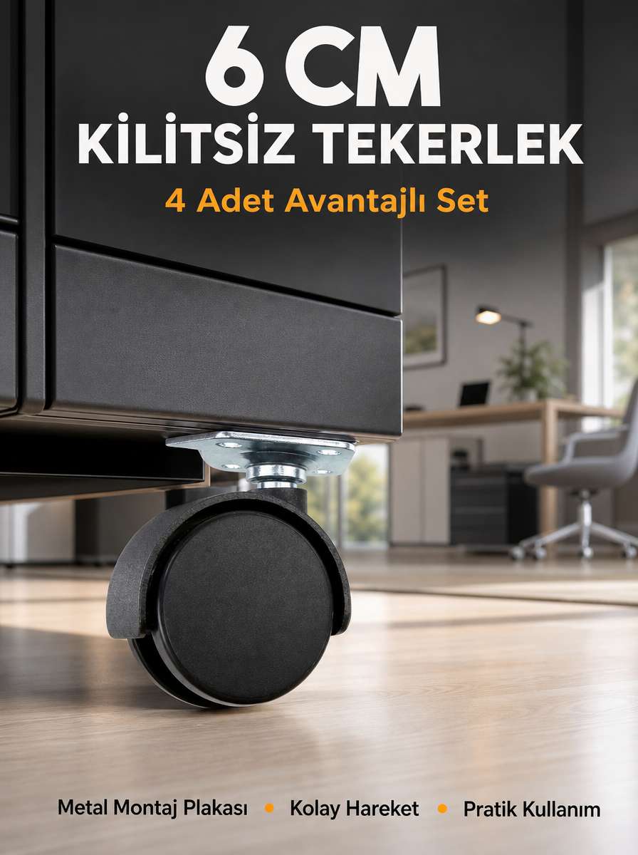 Masa ve Koltuk İçin Kilitsiz Tekerlek Seti 6 cm