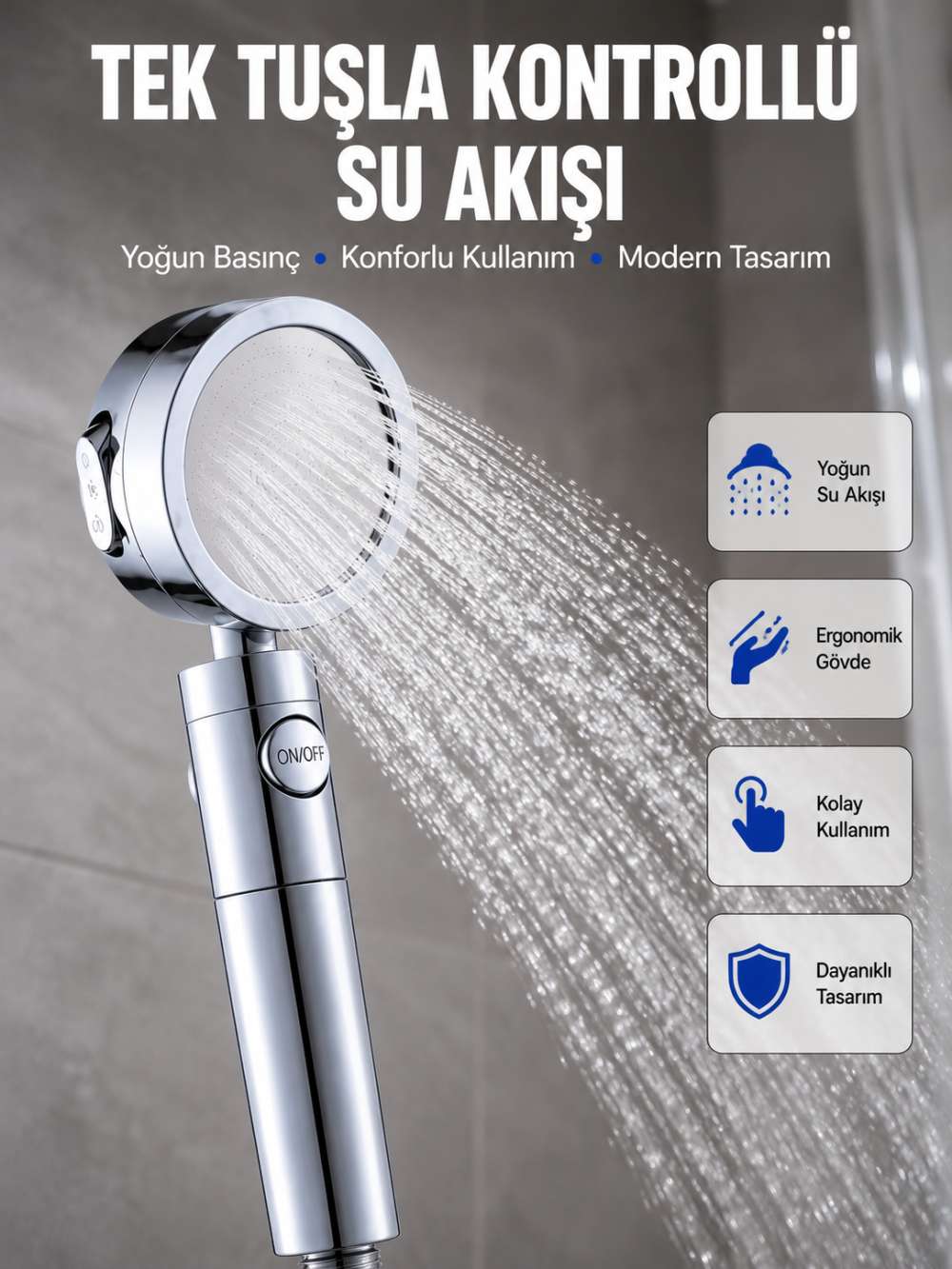 Masaj ve Yağmur Modlu Su Tasarruflu Duş Başlığı