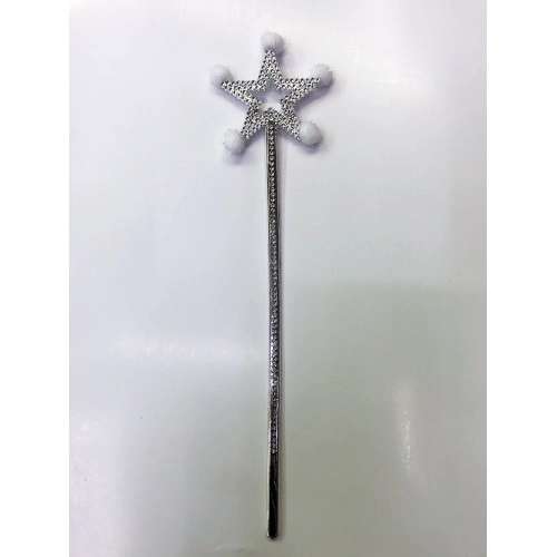 Masalsı Yıldız Peri Asası 35 cm Beyaz Ponponlu