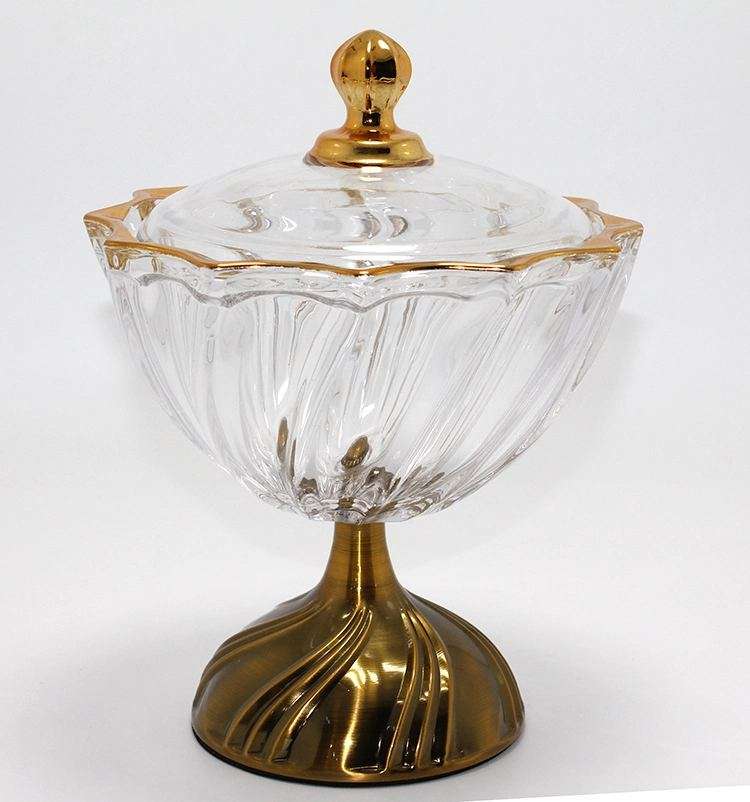 Metal Ayaklı Kristal Cam Şekerlik Gold Detaylı Sunumluk Alk4872