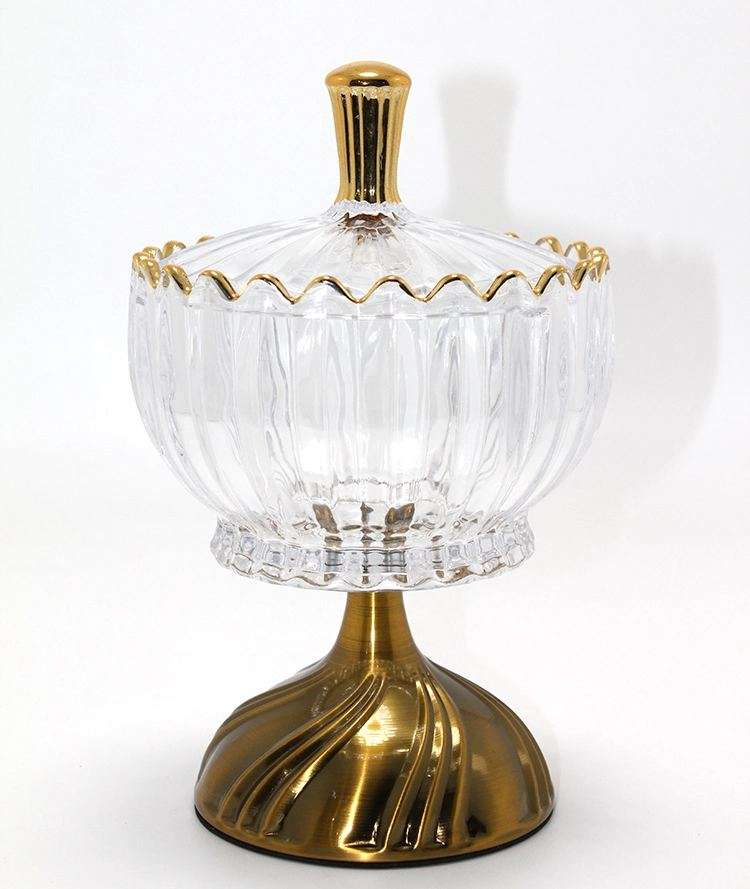 Metal Ayaklı Kristal Cam Şekerlik Gold Detaylı Sunumluk Alk4871