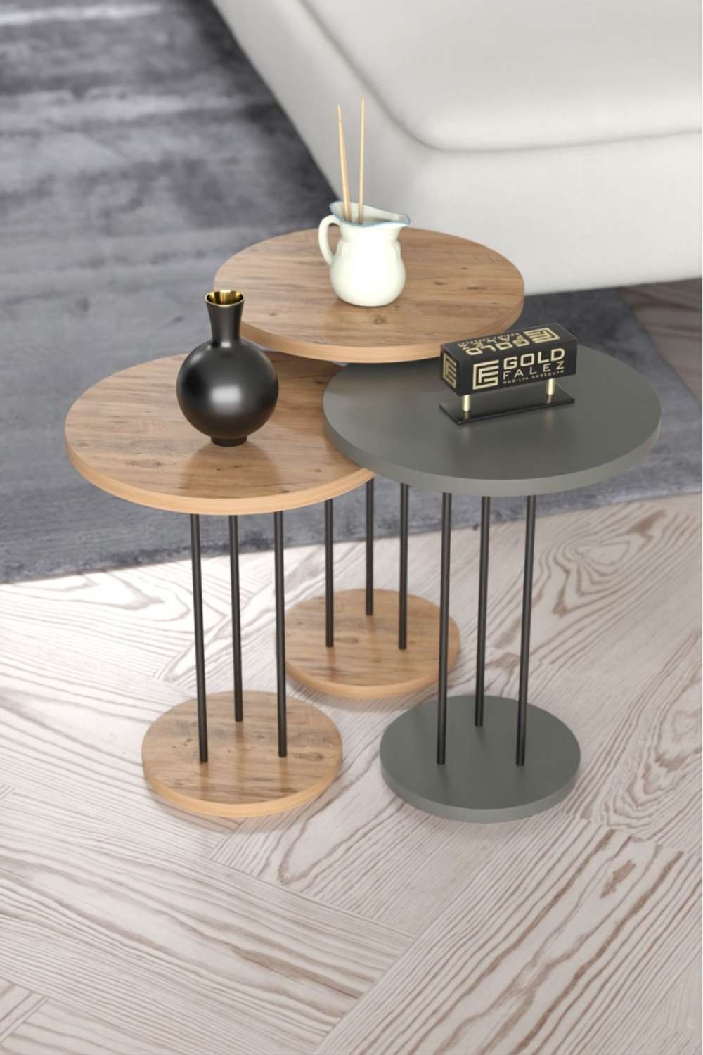 Metal Terra Zigon Ceviz Antrasit 3 lü