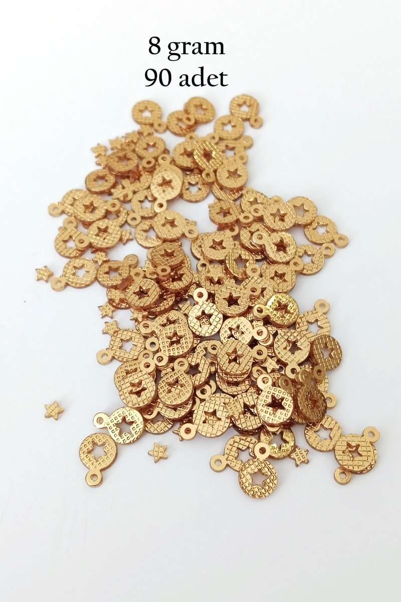 Oya Abiye Bileklik Kolye Pleksi Metalik Plastik Pul Altın Renk 8 gram 90 adet - BNC477