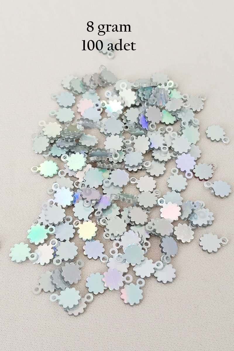 Oya Abiye Bileklik Kolye Pleksi Metalik Plastik Pul Gümüş Renk 8 gram 100 adet - BNC518