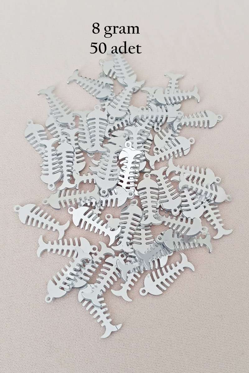 Oya Abiye Bileklik Kolye Pleksi Metalik Plastik Pul Gümüş Renk 8 gram 50 adet - BNC529