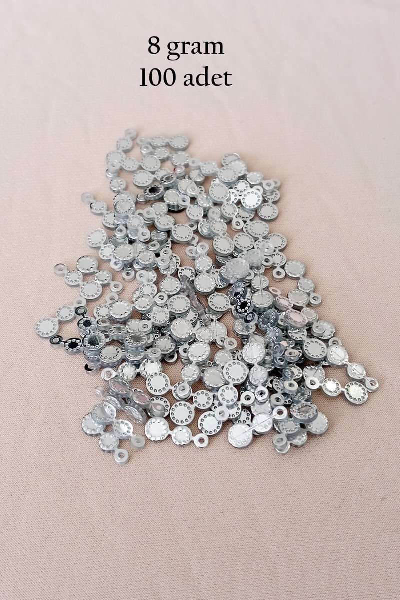 Oya Abiye Bileklik Kolye Pleksi Metalik Plastik Pul Gümüş Renk 8 gram 100 adet - BNC500