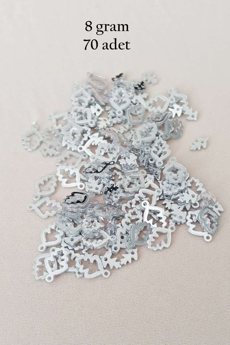 Oya Abiye Bileklik Kolye Pleksi Metalik Plastik Pul Gümüş Renk 8 gram 70 adet - BNC513