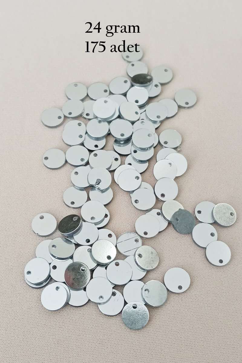 Oya Abiye Bileklik Kolye Pleksi Metalik Plastik Pul Gümüş Renk 24 gram 255 adet - BNC583