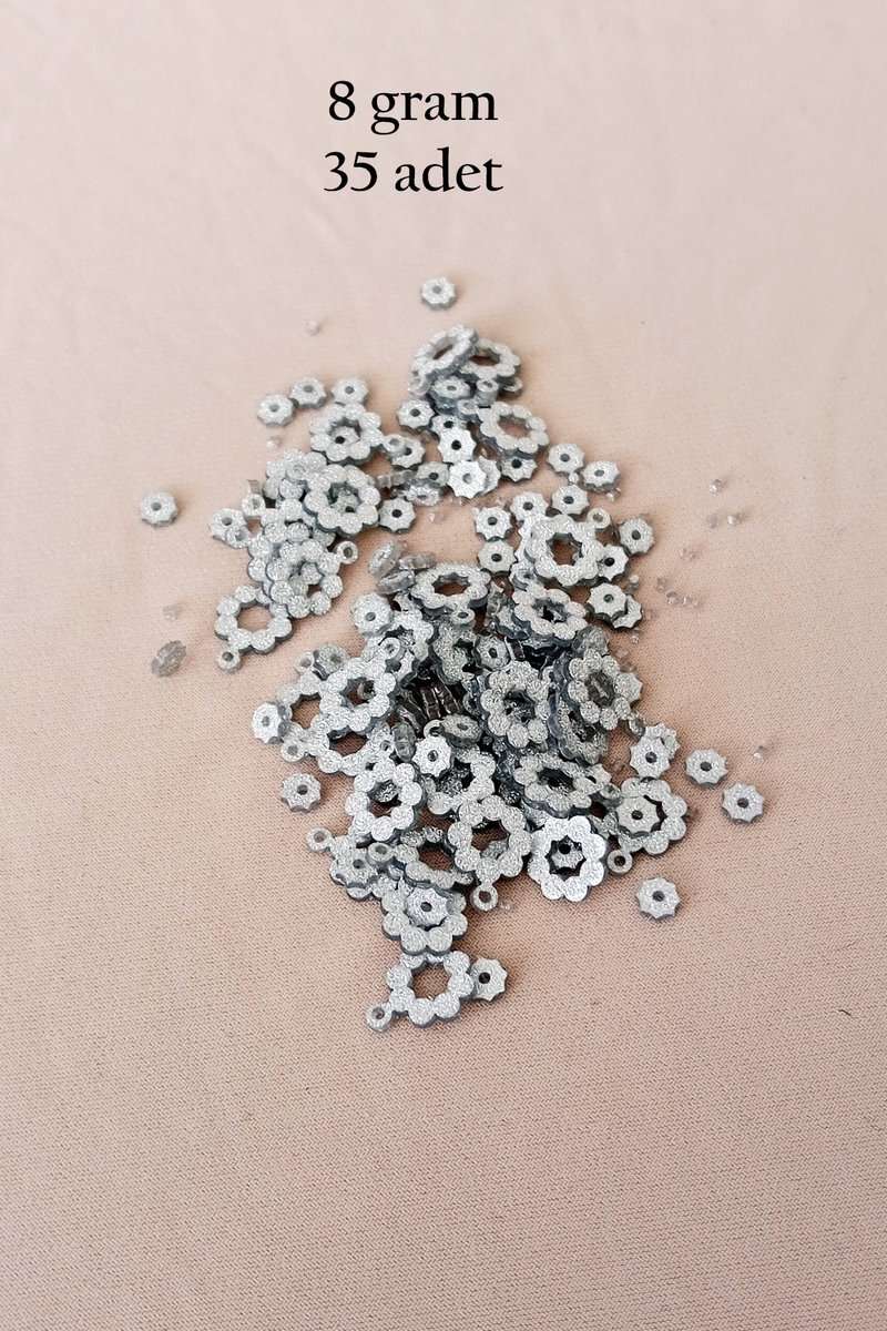 Oya Abiye Bileklik Kolye Pleksi Metalik Plastik Pul Gümüş Renk 8 gram 35 adet - BNC501