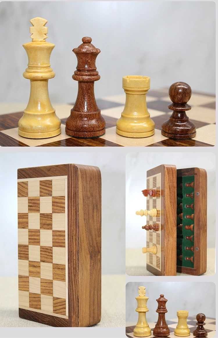 Özel Vernikli Mıknatıs Taşlı Ahşap Katlanabilir Kutulu Satranç Oyunu 30 Cm G223