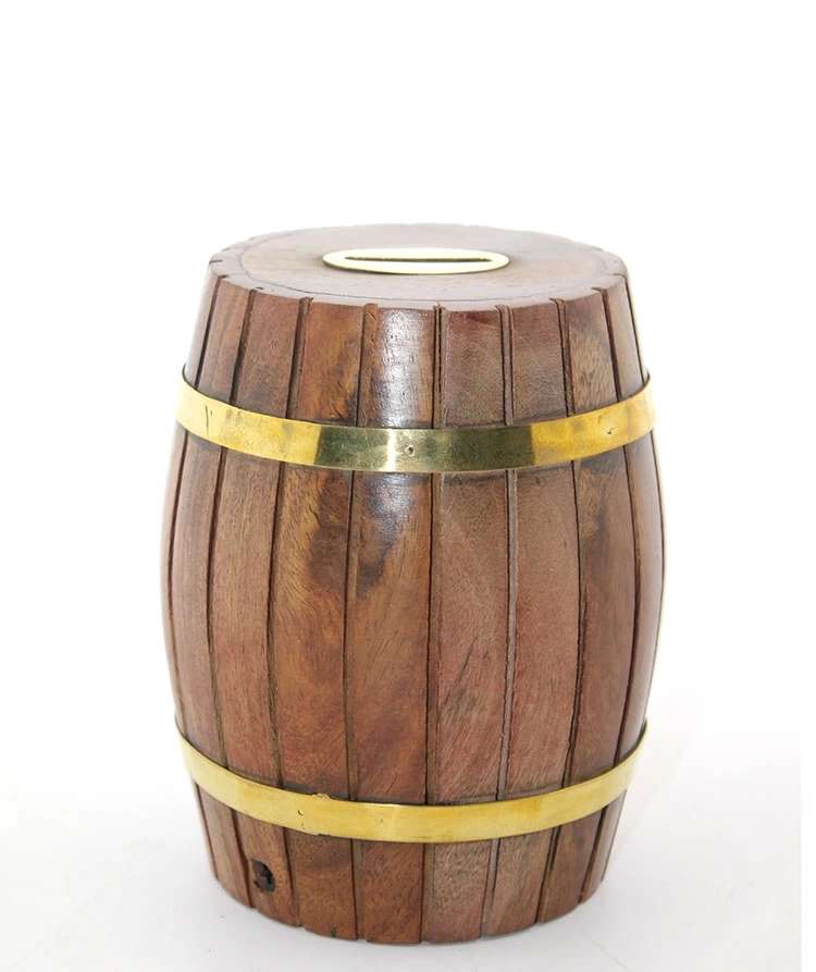 Pirinç Ahşap Fıçı Kumbara 12.5 Cm Wb535