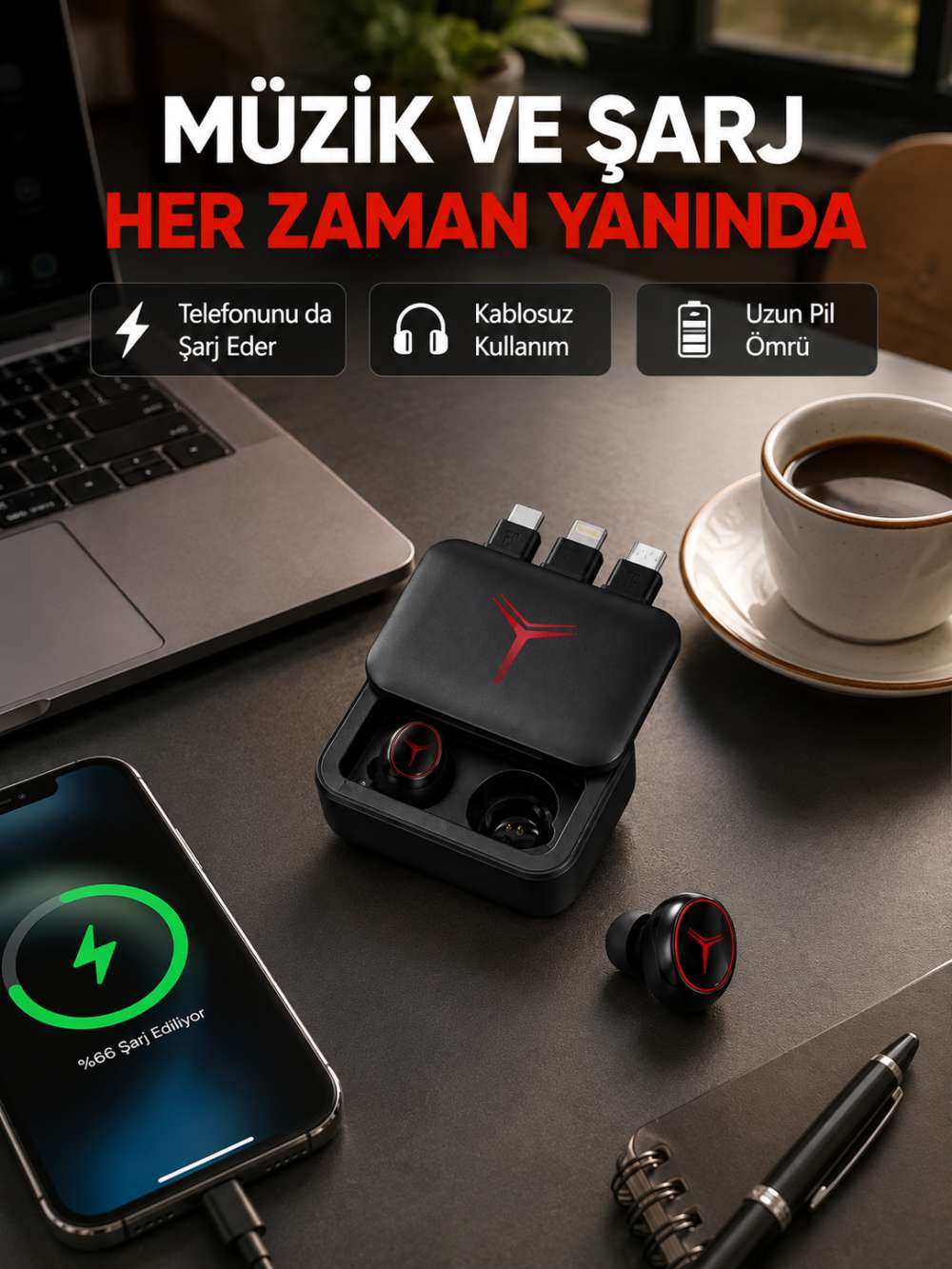 Powerbank Özellikli Bluetooth Kablosuz Kulaklık – Dokunmatik Kontrol, Uzun Pil Ömrü, Ergonomik Tasarım