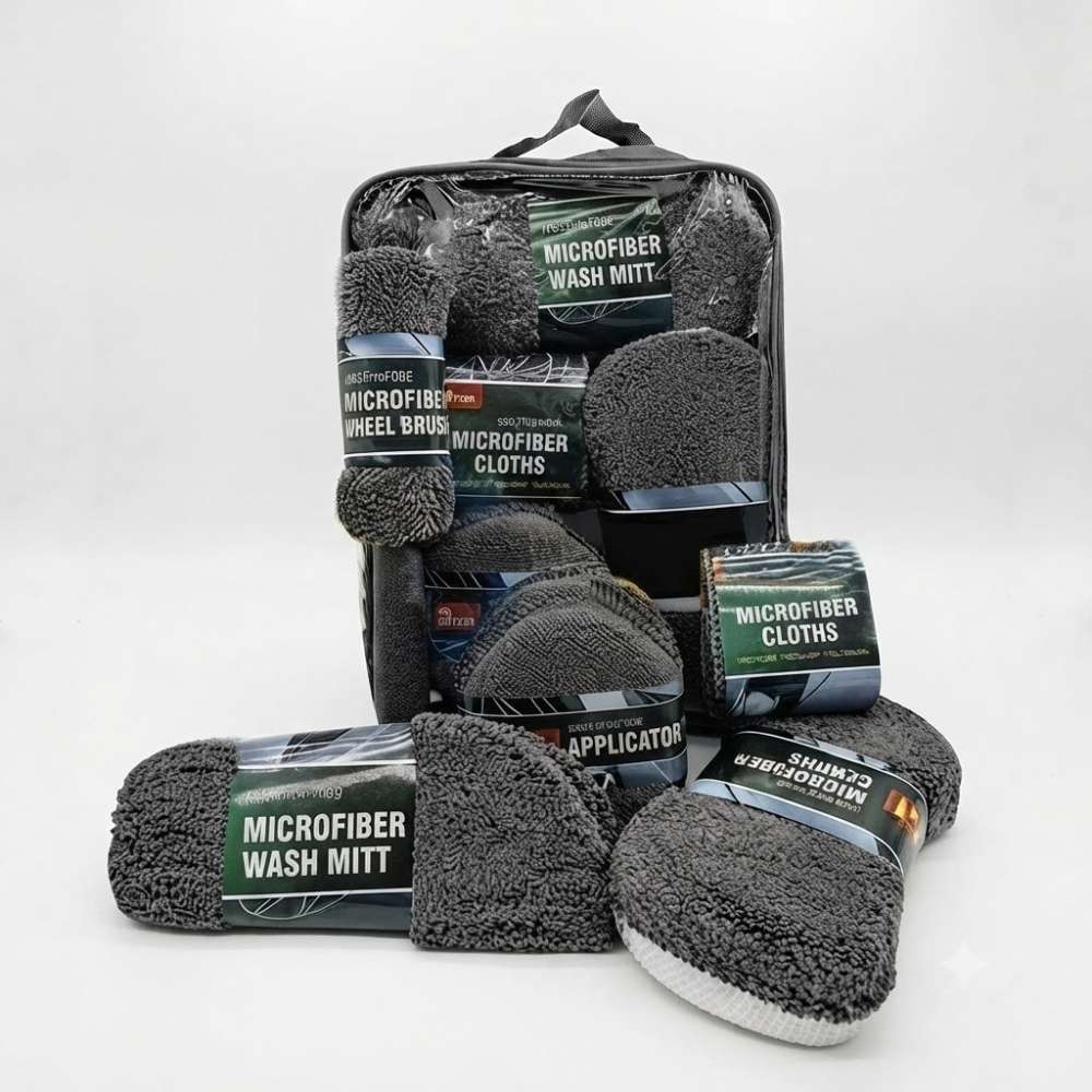 Profesyonel Oto Araç Temizleme Seti Mikrofiber Oto Yıkama Bakım Kiti Gri 9 Parça