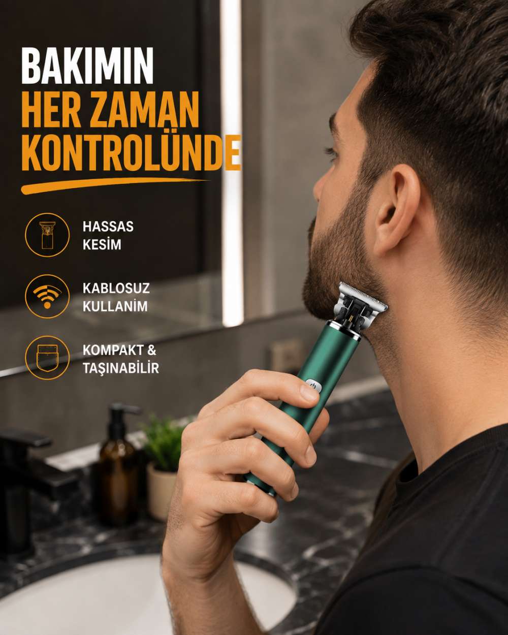 Profesyonel Şarjlı Tıraş Makinesi – 180 Dakika Kullanım, 2.5 Saat Hızlı Şarj, Evrensel USB Şarj Girişli