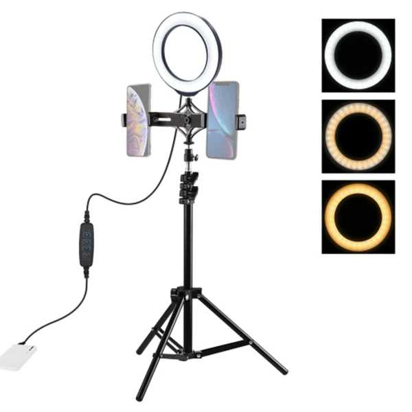 PULUZ 1.1M Çift Telefon tutucu 6.2CM Led Işık Stand YoutuberCanlı Yayın Selfie TikTok Makeup-(5775)