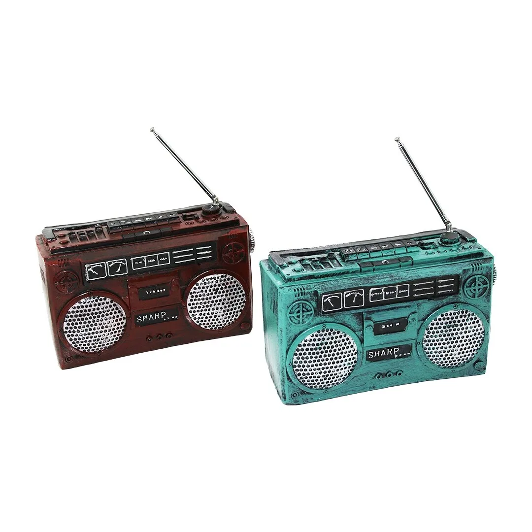 RADYO VİNTAGE DEKORATİF BİBLO - KUMBARA RENKLİ 17X17X5.5CM REÇİNE