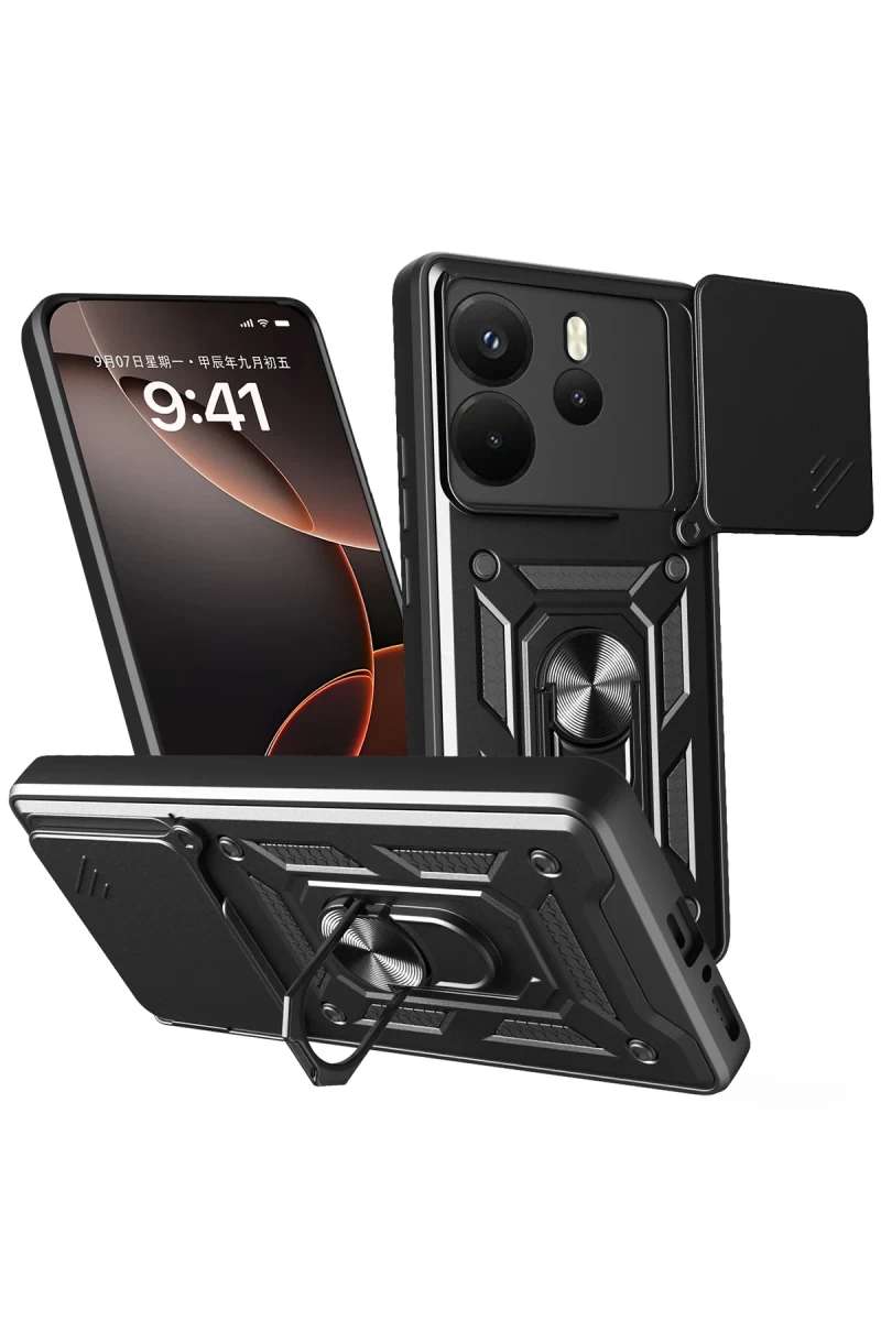 Redmi Note 14 4G Pars Lens Yüzüklü Silikon - Siyah