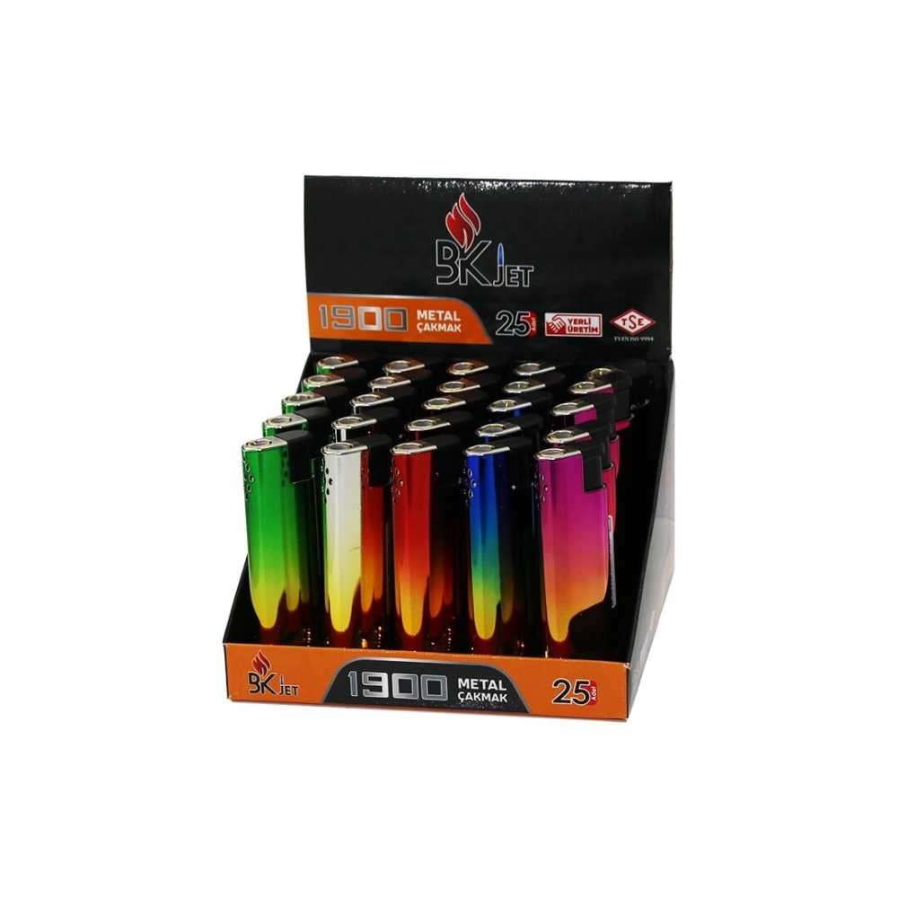 Renkli Uzun Metal Cep Çakmak 25 Adet Gökküşağı