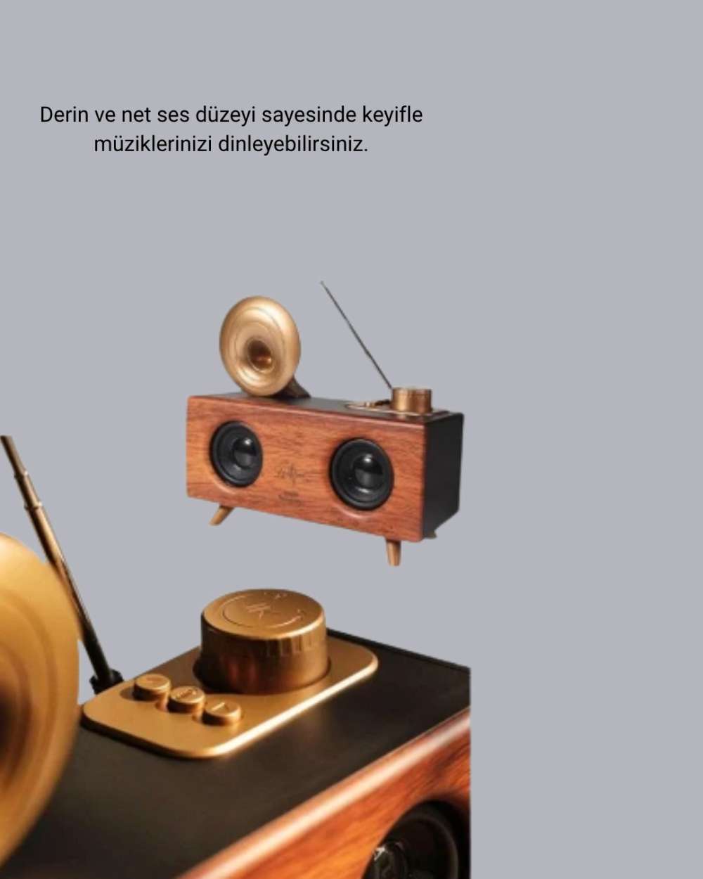 Retro Gramafon Tasarımlı Bluetooth Hoparlör 3D Ses Teknolojisi