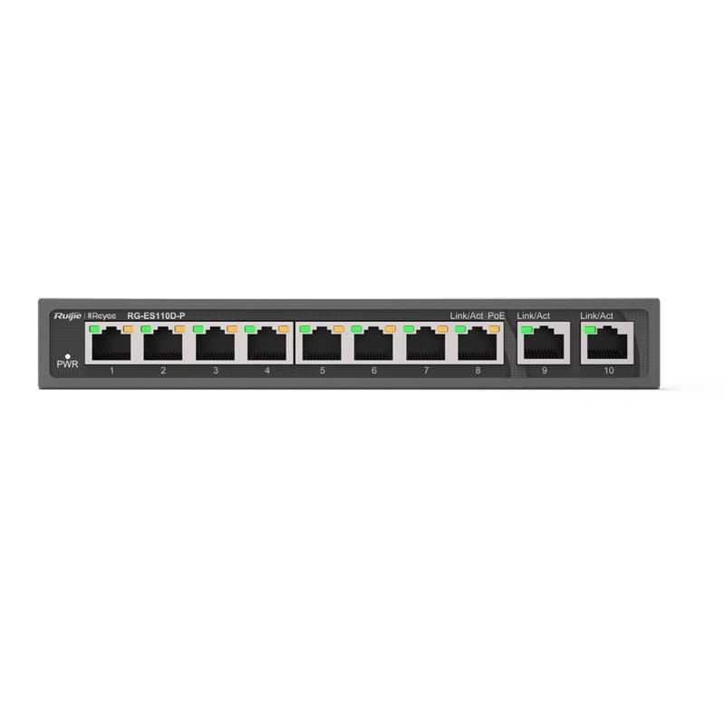 RUIJIE REYEE RG-ES110D-P 8 PORT 10/100 + 2X GIGABIT RJ45 UPLINK METAL KASA 110W POE SWITCH