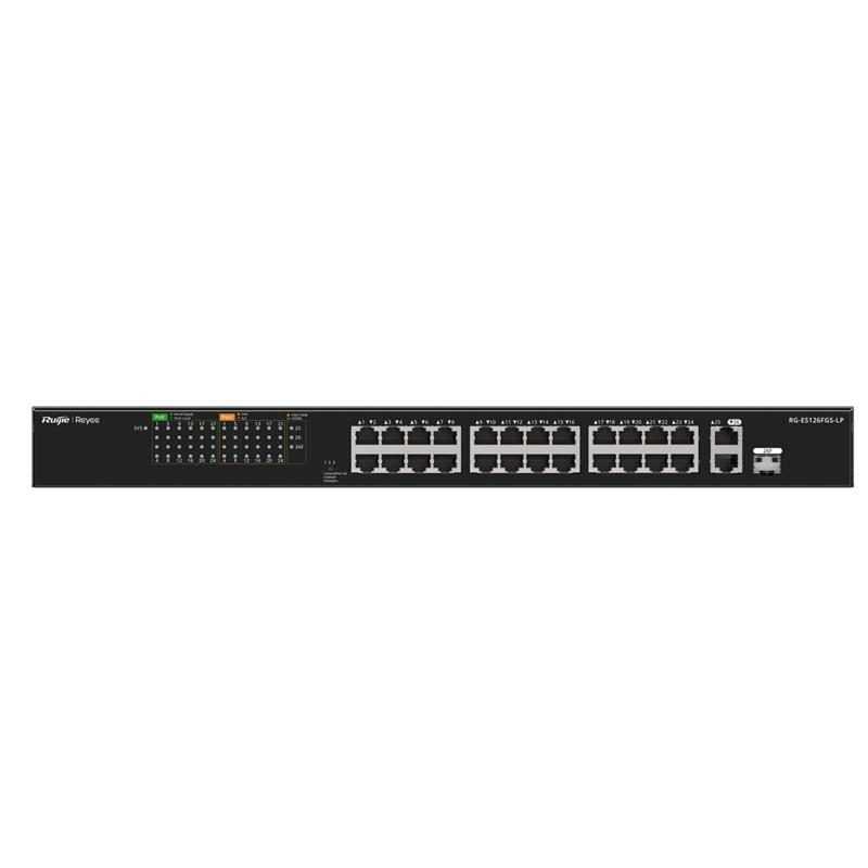 RUIJIE REYEE RG-ES126FGS-LP 24 PORT 10/100 + 2X RJ45 /1X1GB SFP UPLINK COMBO 180W POE RACKMOUNT SWITCH