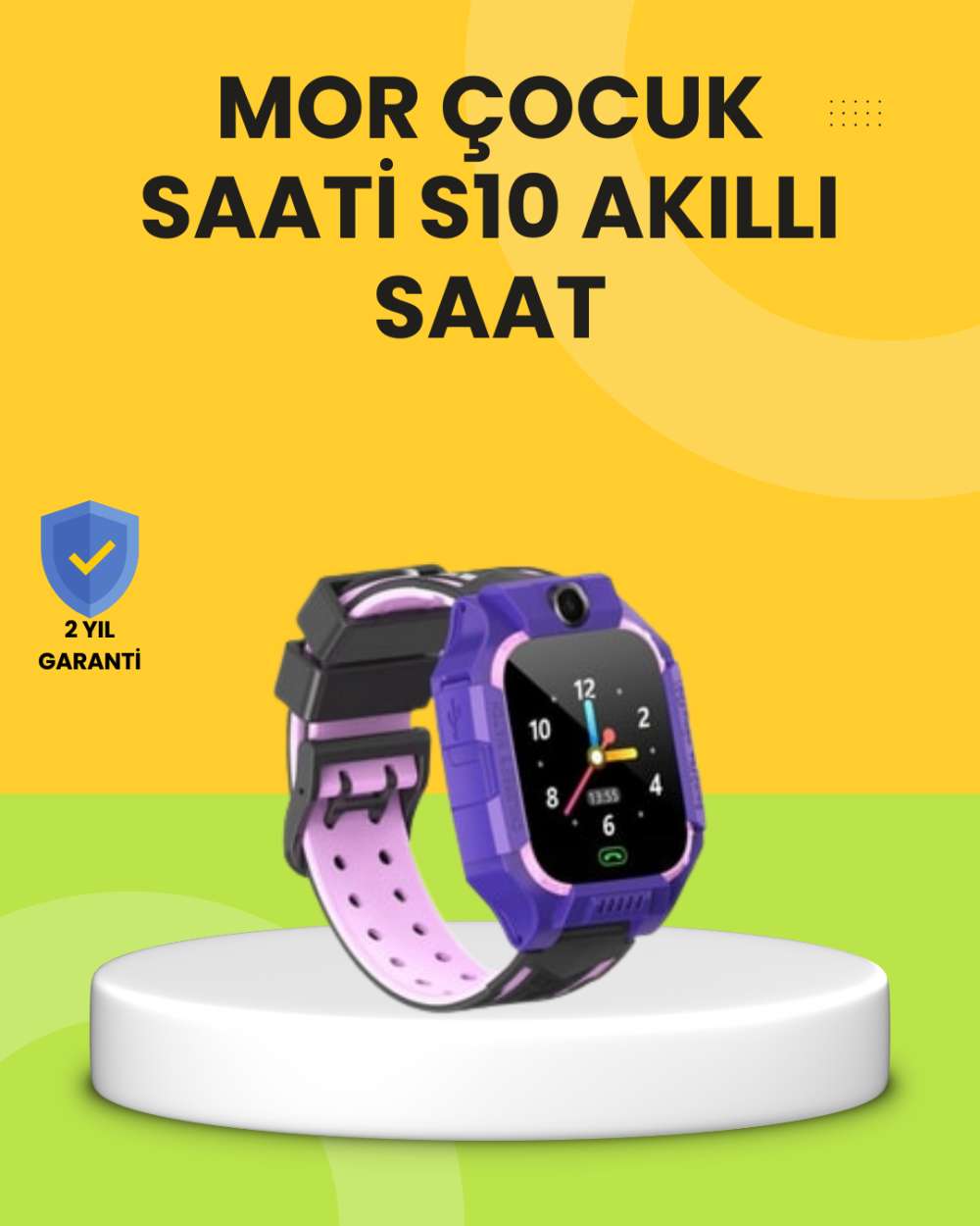 S10 Akıllı Çocuk Saati Mor Tasarım Adımsayar ve Alarm Fonksiyonlu
