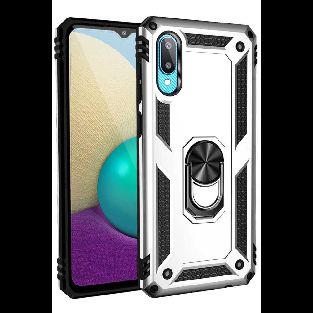 Samsung Galaxy A02 Kılıf Sofya Yüzüklü Silikon Kapak - Gümüş