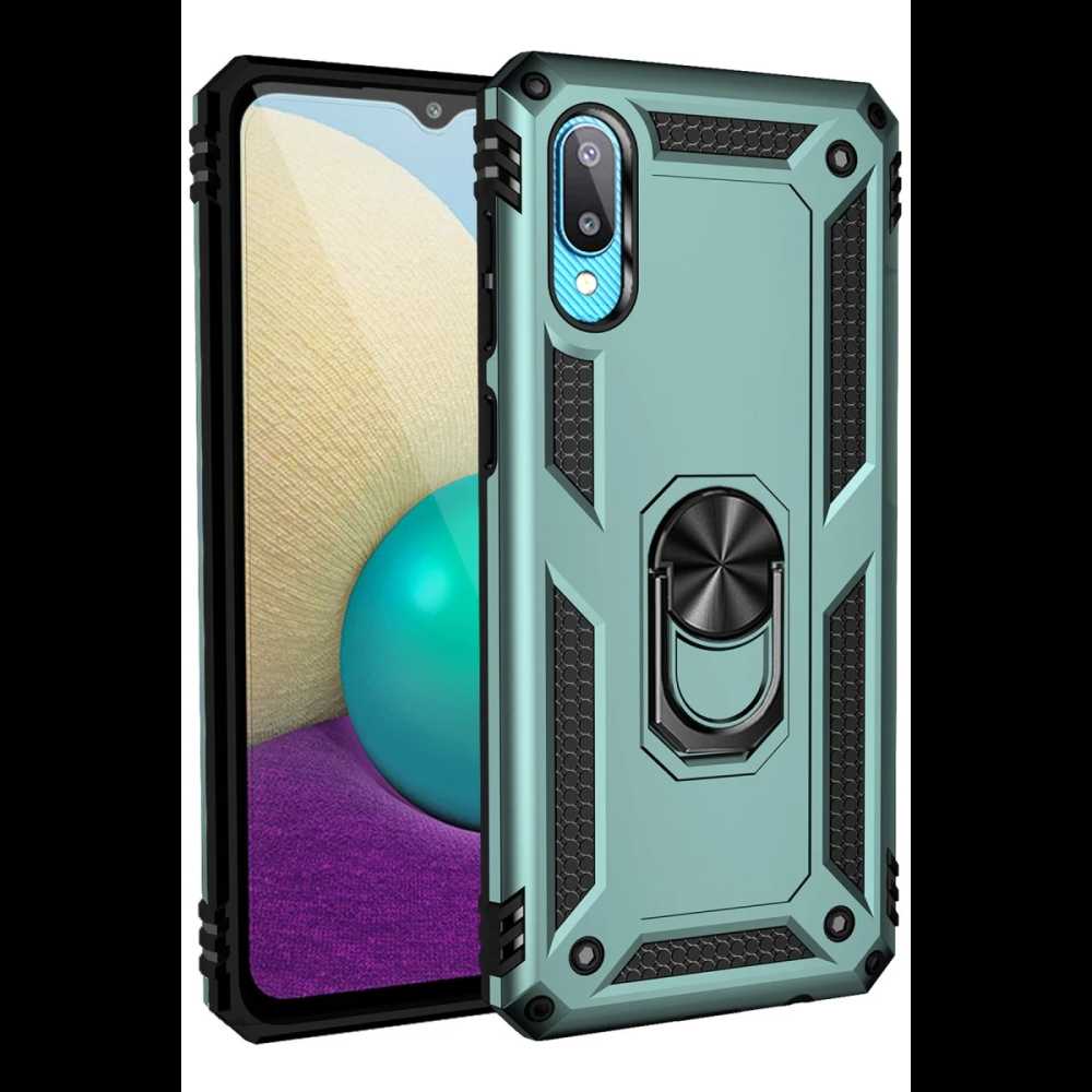 Samsung Galaxy A02 Kılıf Sofya Yüzüklü Silikon Kapak - Yeşil