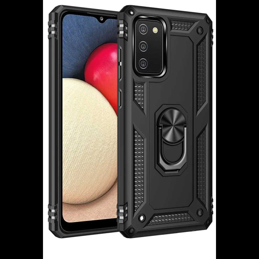 Samsung Galaxy A02S Kılıf Sofya Yüzüklü Silikon Kapak - Siyah