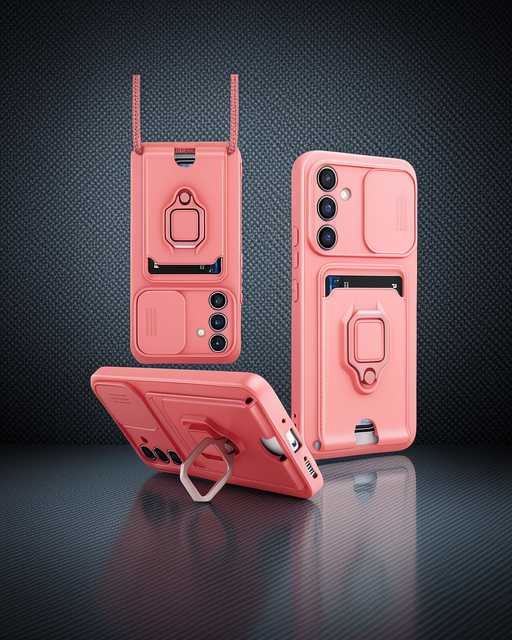 Samsung Galaxy A54 5g Kılıf Zuma Kartvizitli Yüzüklü Silikon - Pembe