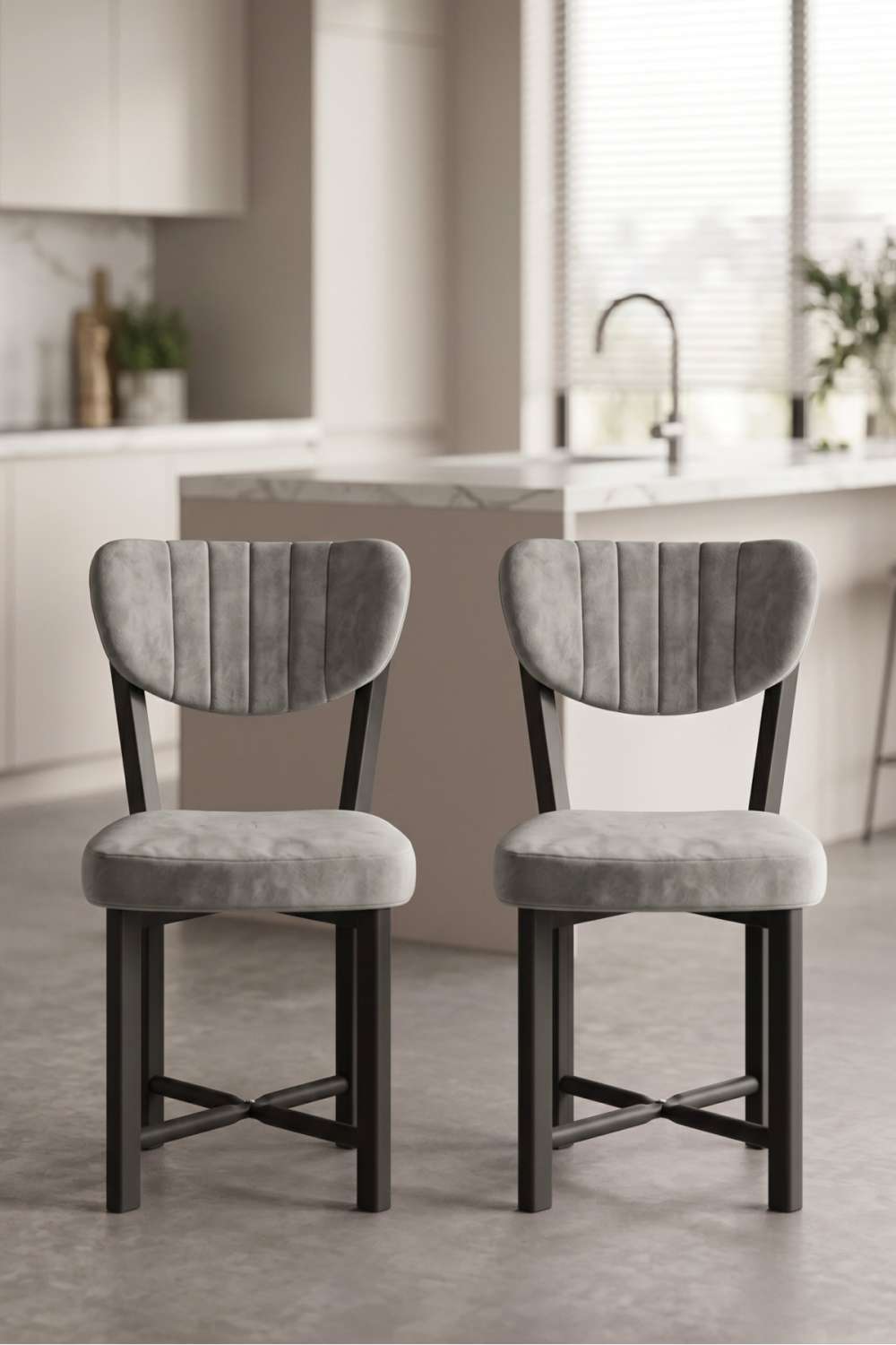 Sandalye 2 Adet Baby Face Kumaş Metal Ayak Modern Mutfak Sandalyesi Cafe Balkon Ofis Elma 9810 Gri