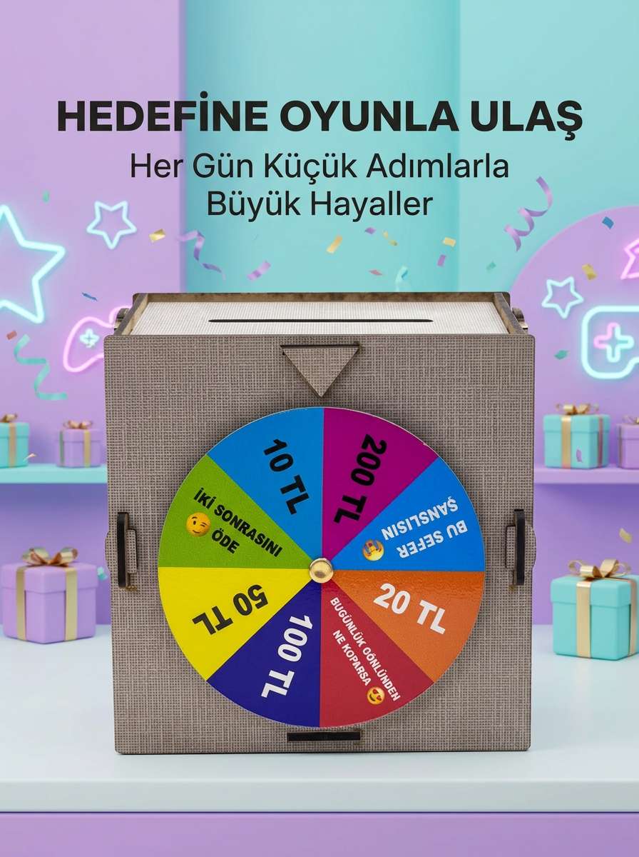 Şans Çarklı Hediyelik Tasarruf Kutusu Eğlenceli Para Biriktirme Oyun Dekoratif Ahşap Kumbara