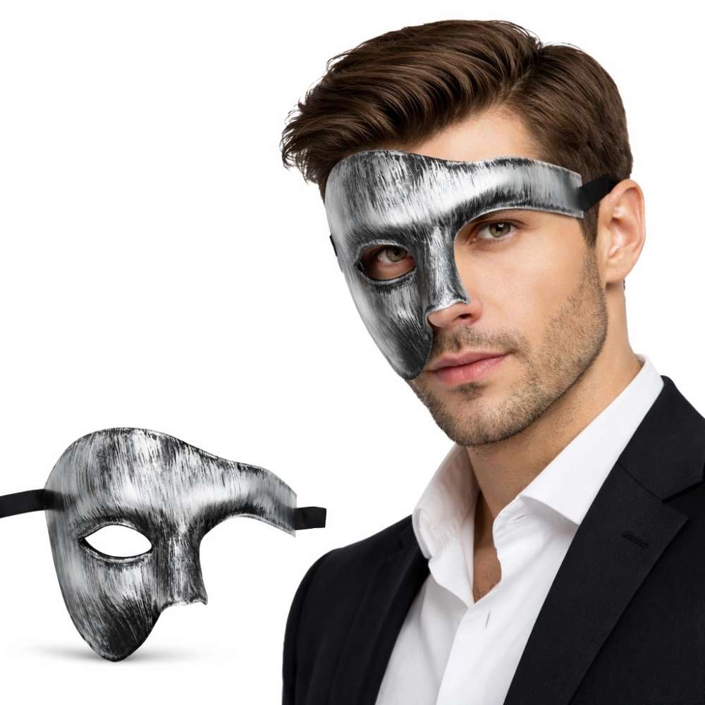 Şık Antik Eskitme Gümüş Yarım Maske - Erkek Parti Aksesuarı