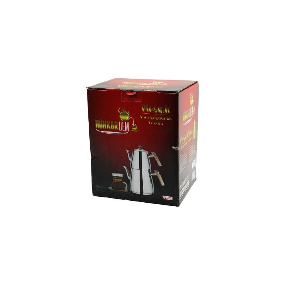 Şık Mini Boy Çelik Çaydanlık Seti 0.9LT Üst Demlik 1.5LT Alt Suluk