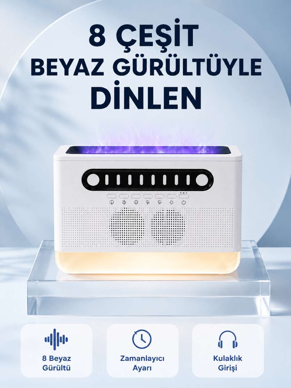 Simüle Alev Efektli Kablosuz Hoparlör Zamanlayıcılı Gece Lambası