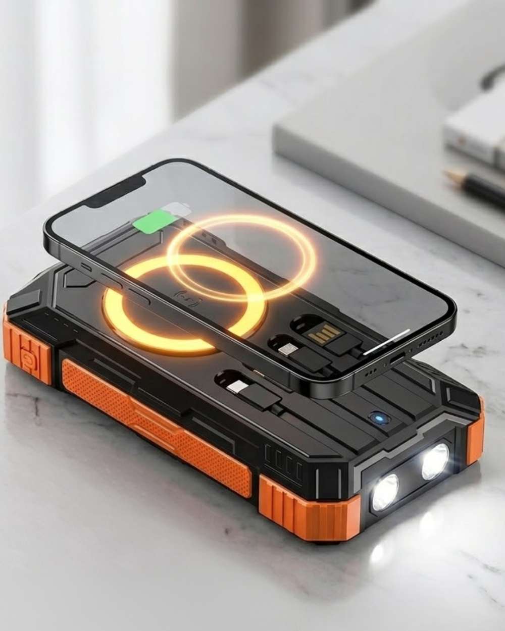 Solar Destekli Powerbank 20000 mAh Yüksek Kapasiteli Kablosuz Şarjlı Taşınabilir Batarya
