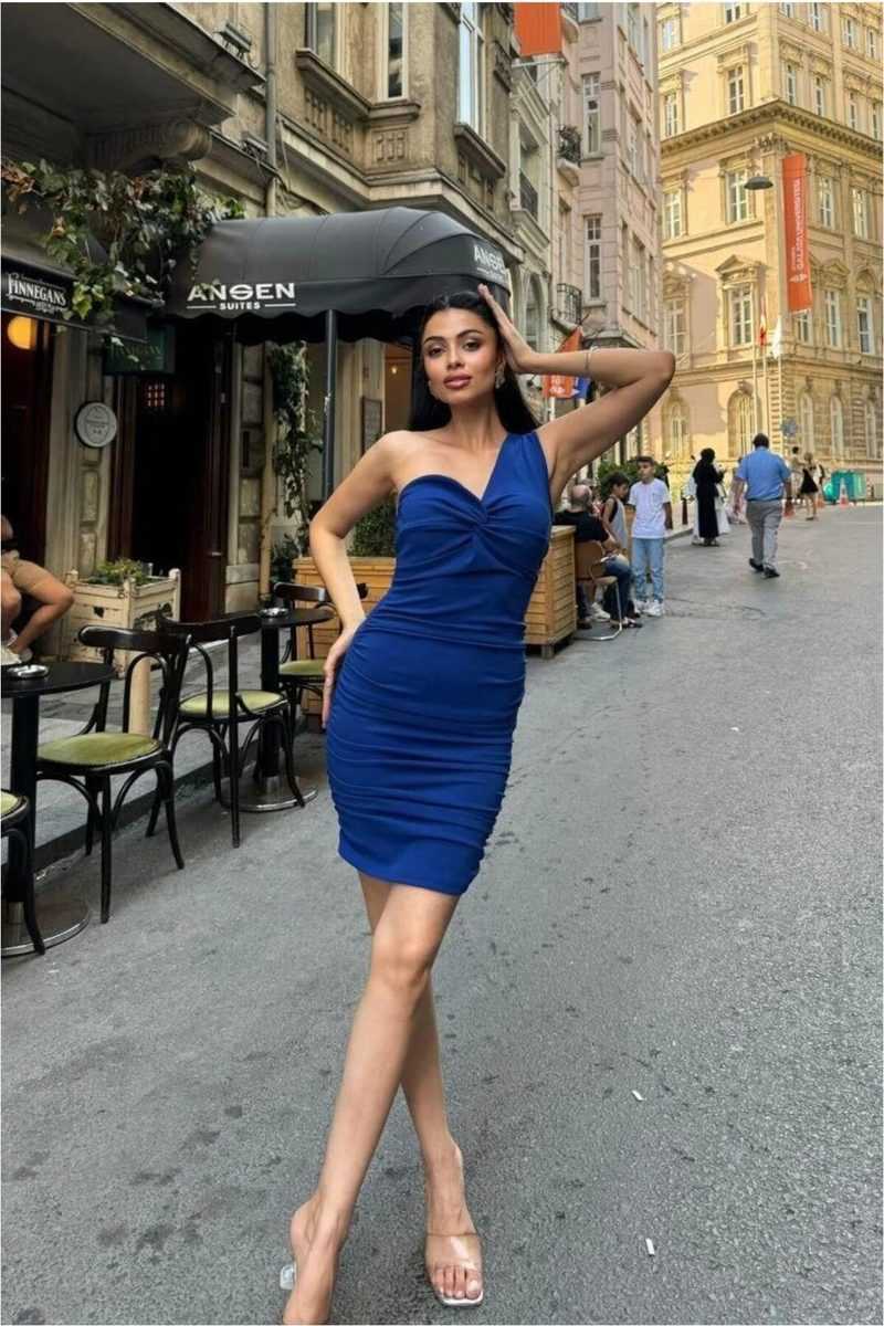 Straplez Elbise Abiye Büzgülü Balık Kesim