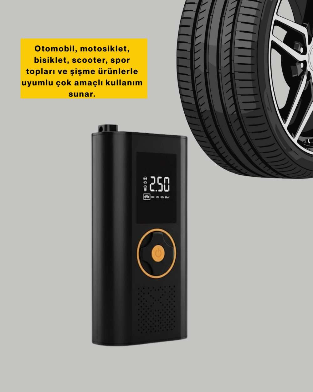 Taşınabilir Hava Kompresörü Dijital Ekranlı 12V Lastik Şişirme