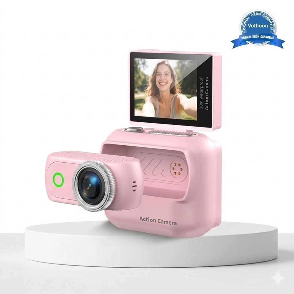 TCX 1080p Dijital Video Kamera (32gb) Kart Dijital Vlog Fotoğraf Makinesi  Türkçe Pembe