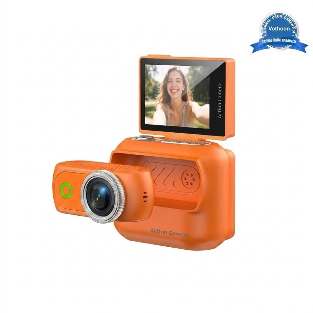 TCX 1080p Dijital Video Kamera (32gb) Kart Dijital Vlog Fotoğraf Makinesi  Türkçe  Turuncu