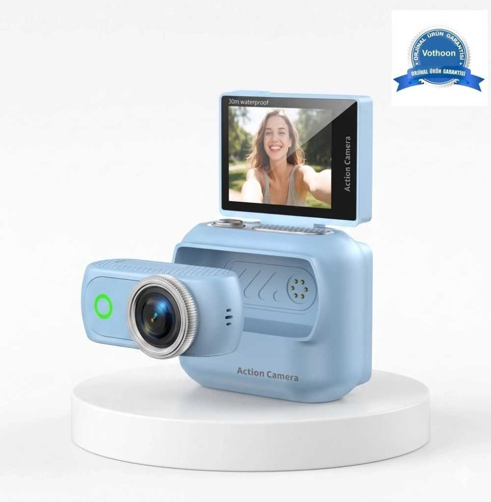TCX 1080p Dijital Video Kamera (32gb) Kart Dijital Vlog Fotoğraf Makinesi Türkçe  Mavi
