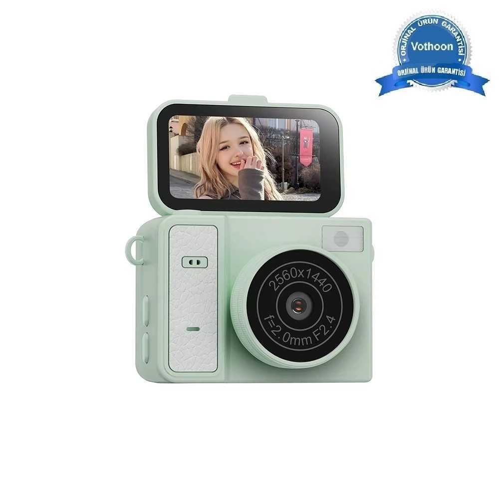 TCX 2k Mini Dijital Retro Video Kamera Flaşlı Dijital Vlog Mini Fotoğraf Makinesi Türkçe Menü Yeşil