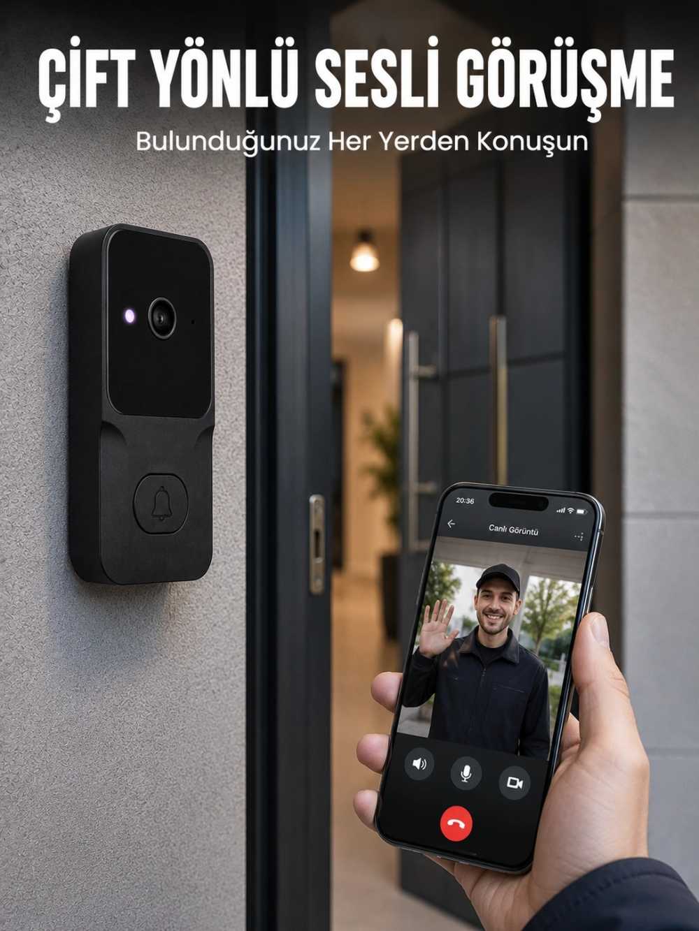 TCX Kablosuz Akıllı Kapı Zili Gece Görüşlü Wi-fi Güvenlik Kameralı Kapı Zili